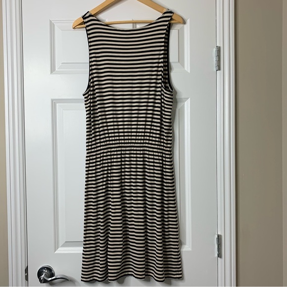 H&M Black and Beige Striped Jersey knit Sleeveless Midi Dress Size L - Picture 5 of 10